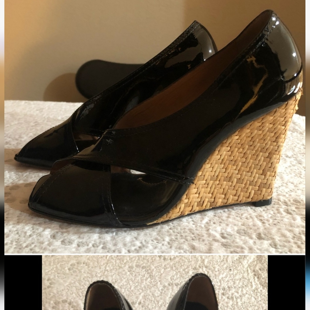 BCBGMaxAzria Black Patent Leather Wedges